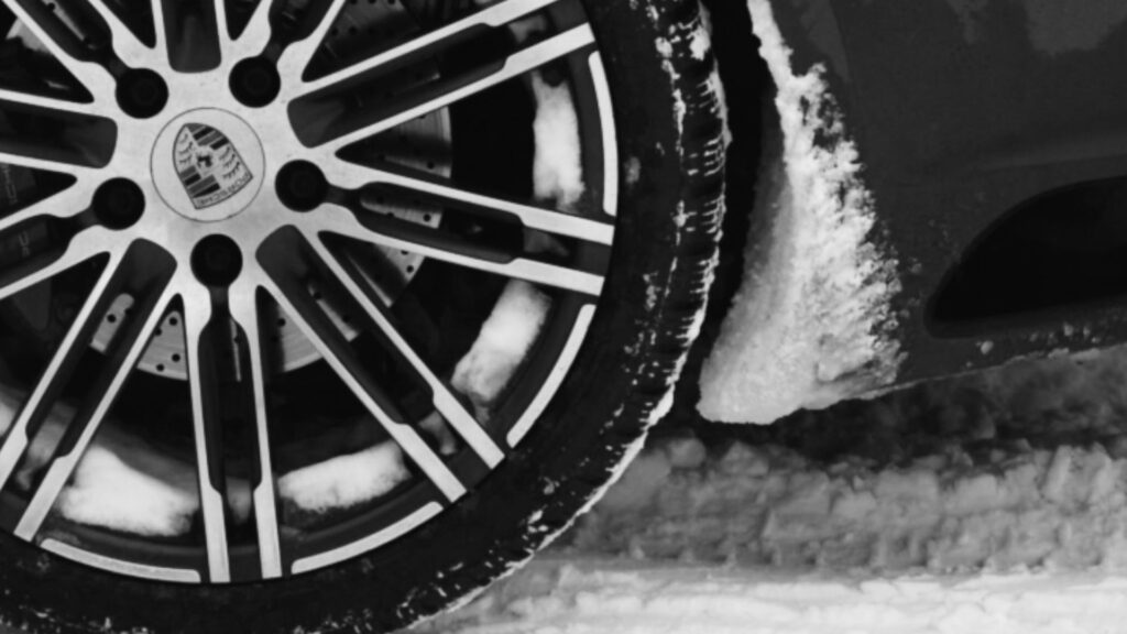 Winter tires on snowy road